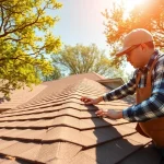 Inspecting a roof for quality assurance during a roof inspection Austin service.