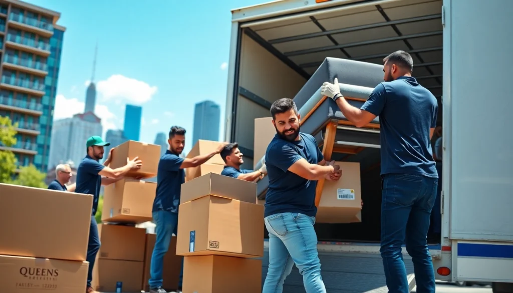 Queens movers efficiently loading furniture onto a truck, showcasing teamwork and reliability.