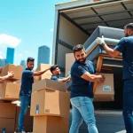Queens movers efficiently loading furniture onto a truck, showcasing teamwork and reliability.