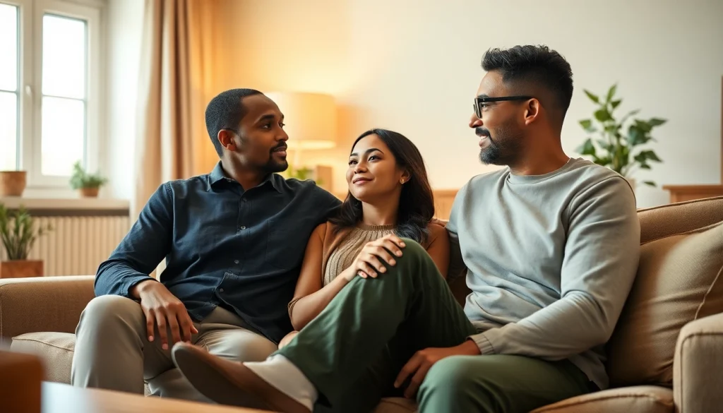 Couple engaging in open communication in relationships with warm expressions and a cozy setting.