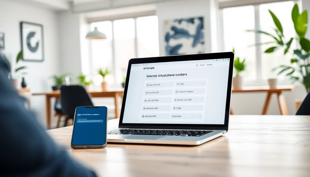 Engaging with smsvpa service on a laptop in a modern workspace showcasing virtual phone numbers.