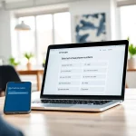 Engaging with smsvpa service on a laptop in a modern workspace showcasing virtual phone numbers.