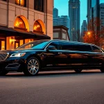 Experience premium car service Atlanta with a sleek black limousine awaiting clients outside a distinguished venue.