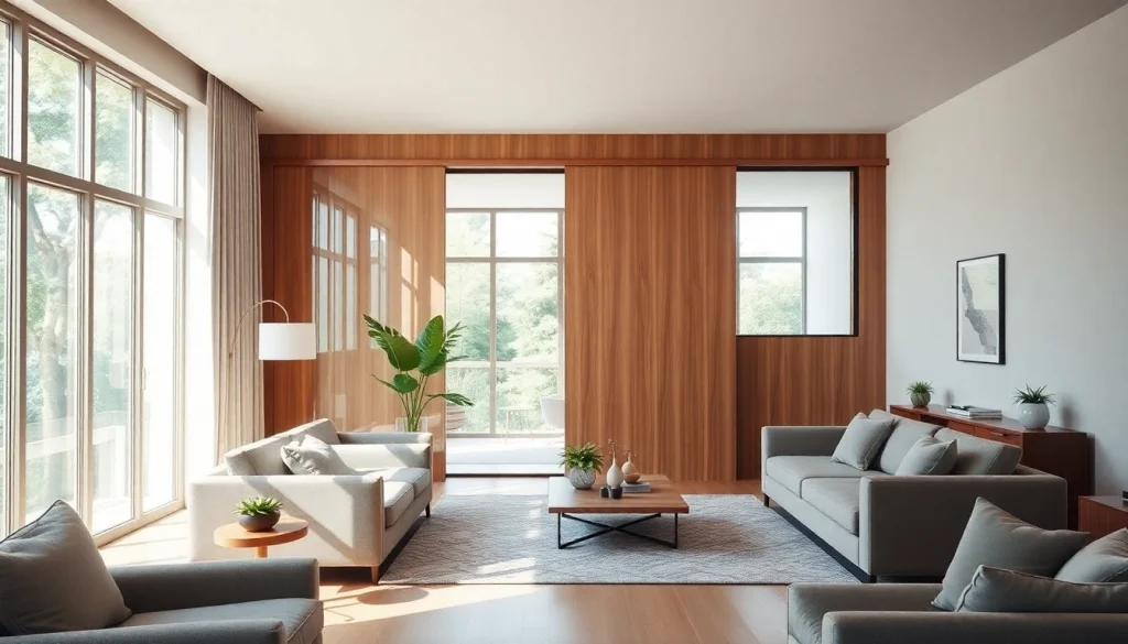 Showcasing a stylish sliding partition wall that elegantly divides living spaces while maintaining openness.