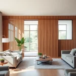 Showcasing a stylish sliding partition wall that elegantly divides living spaces while maintaining openness.