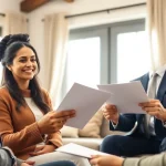 Homeowner discussing options to sell my house fast okc with a cash buyer in a cozy living room.