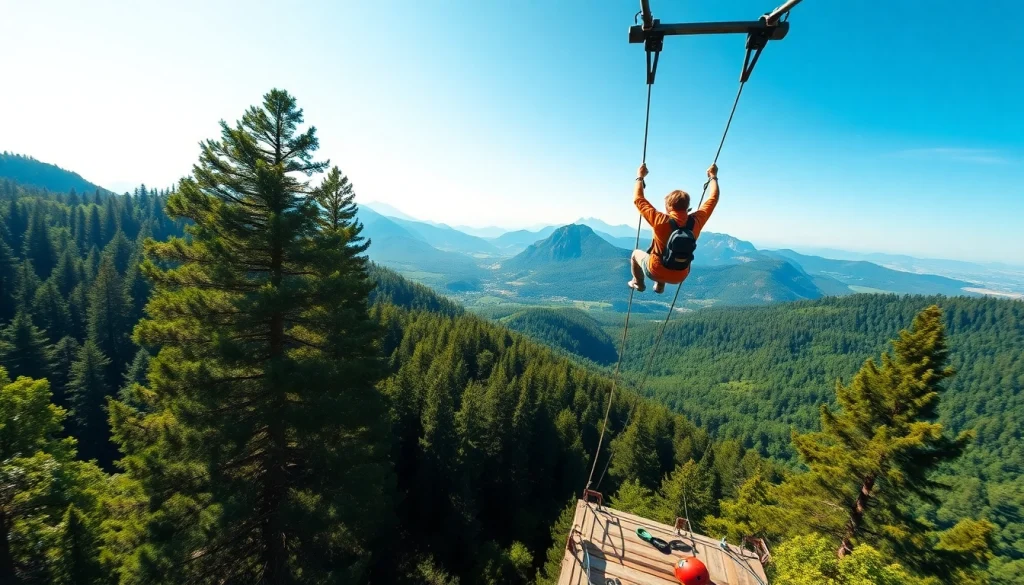 Experience the excitement of ZIP WIRE KITS with a jumper soaring through a vibrant forest landscape.
