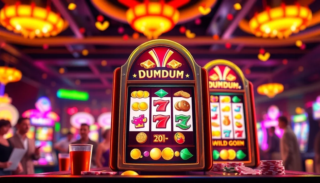 Jelajahi keseruan bermain Dumdum 4D slot dengan mesin slot berwarna-warni di kasino.