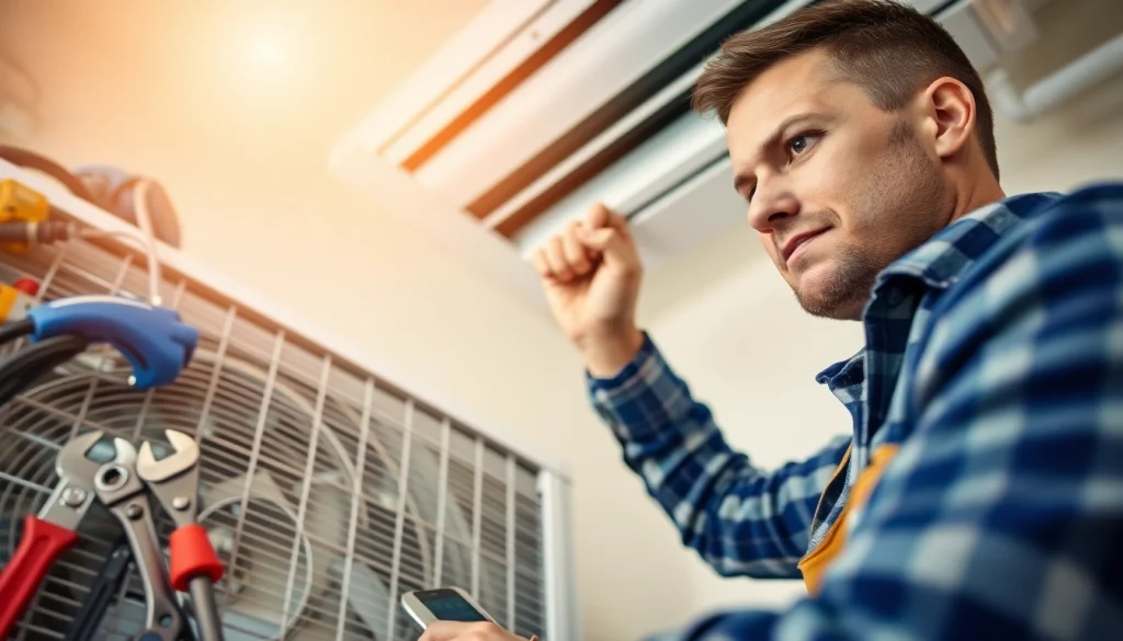 HVAC technician fixing ac unit during ac repair mesa az service in a home setting