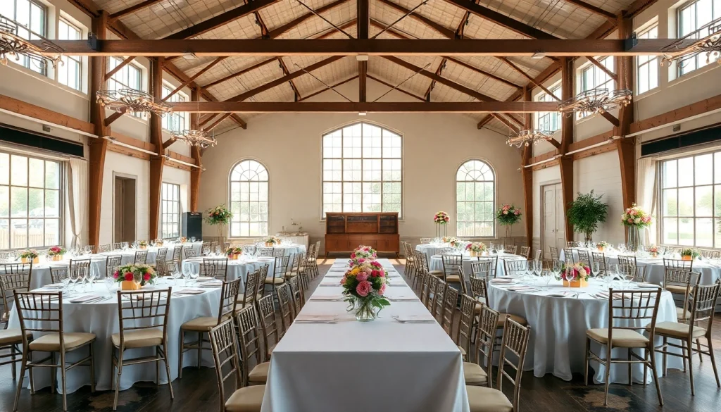 Arrange a festive gathering at the city venue event center with elegant decorations and natural lighting.