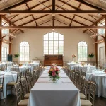 Arrange a festive gathering at the city venue event center with elegant decorations and natural lighting.