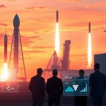 Engaging revenue rocket lab data analysis with advanced technology visuals and dynamic rocket launches.