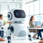 Engaging AI chatbot for website boosting interaction in a modern office environment.