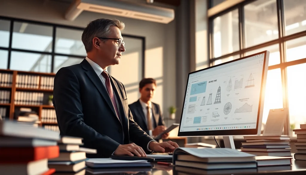 intellectual property lawyer consulting with a client in a modern office setting