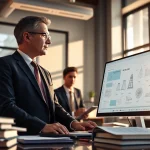 intellectual property lawyer consulting with a client in a modern office setting