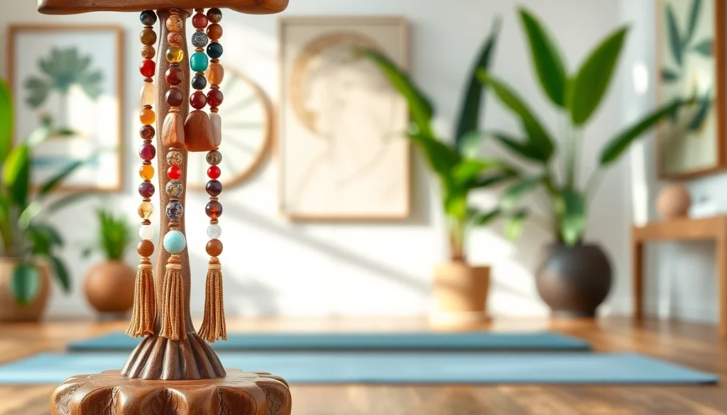 Handcrafted malas made from vibrant gemstones displayed in a serene meditation setting.