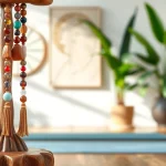 Handcrafted malas made from vibrant gemstones displayed in a serene meditation setting.