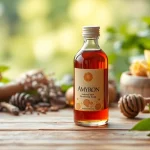 Amyron syrup uses in Hindi highlighted in a photorealistic image of the syrup bottle with herbal ingredients