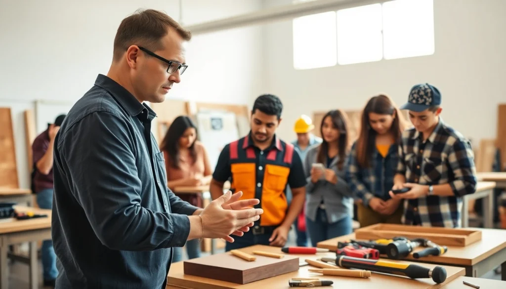 Students learning trades in hawaii trade schools with hands-on instruction in a bright classroom.