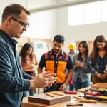 Students learning trades in hawaii trade schools with hands-on instruction in a bright classroom.
