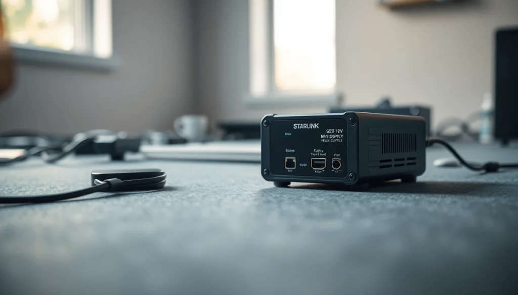 Enhance your setup with the starlink mini 12v power supply unit featured in a modern workspace.
