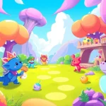 The dede game showcases colorful characters exploring a fantastical landscape full of adventure.
