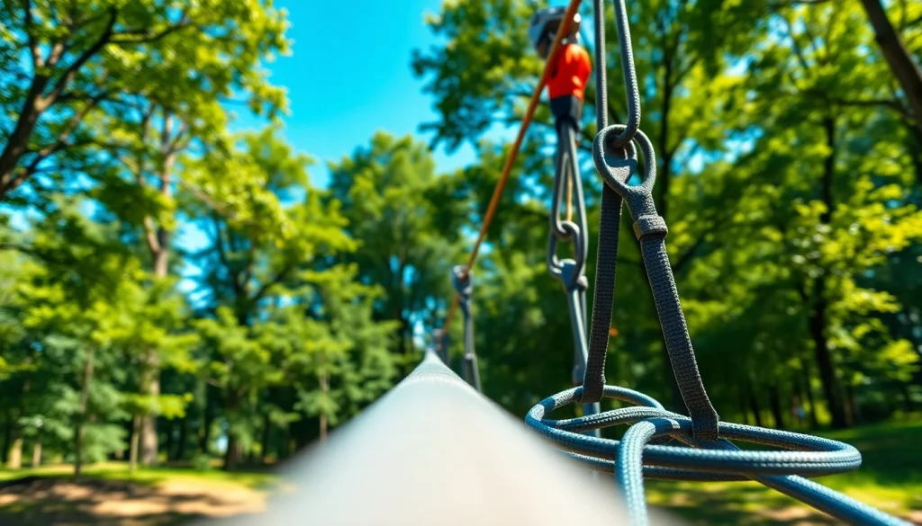 Experience the thrill of a ZIP WIRE KIT with professional equipment in a scenic forest setting.