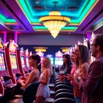 Experience excitement at PGSlot with vibrant slot machines and players engaged in action.