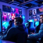 Engaged players strategizing with dma cheats displayed on their screens in an electrifying gaming room.