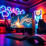 Experience an advanced gaming computer setup with vibrant lighting and accessories.