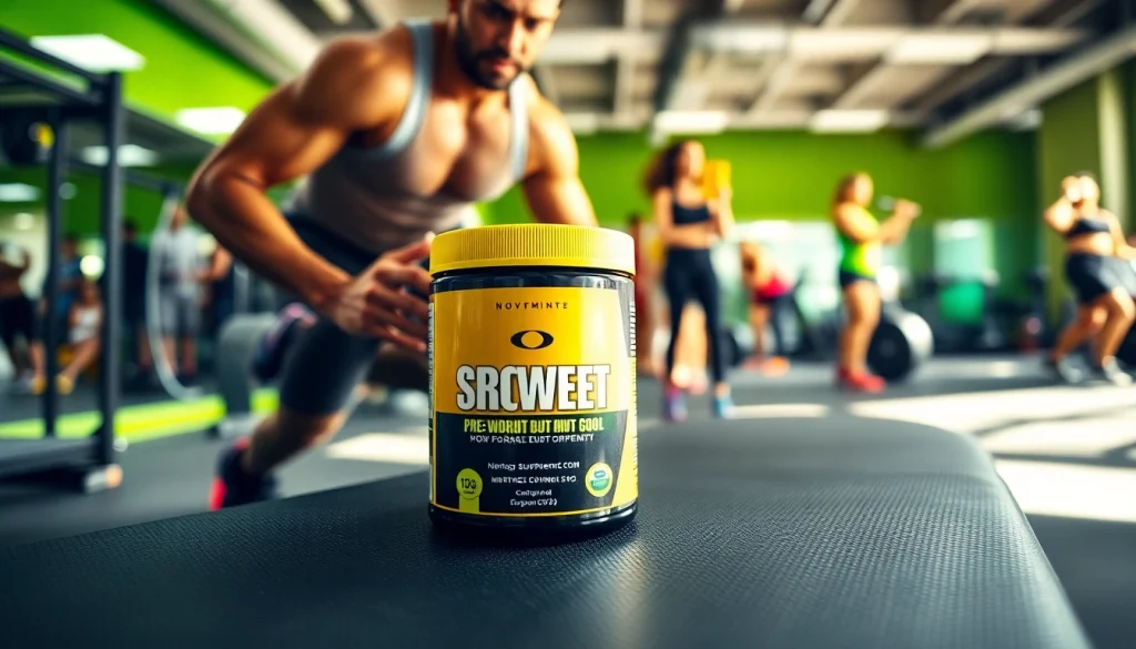 Enhance workout performance with pre-workout supplement showcased in a dynamic gym setting.