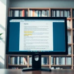 Using a plagiarism checker tool to analyze text for originality on a digital screen.