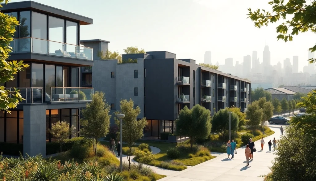 Beeindruckende visualisierung architektur eines modernen Wohngebäudes in urbaner Umgebung.