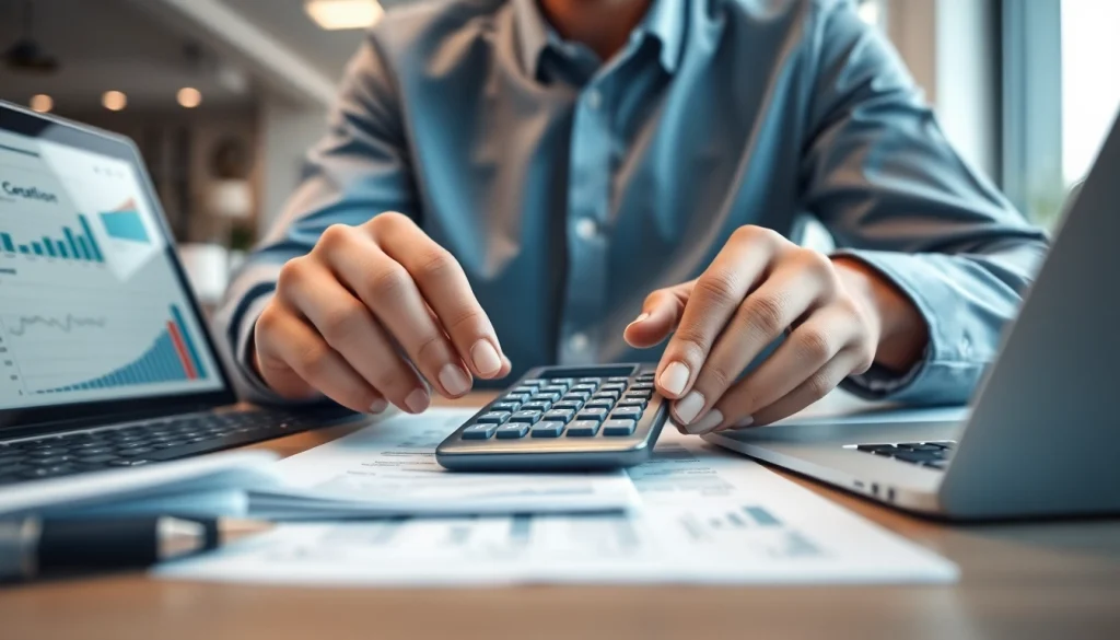 Calculate real estate commission fees using the Real Estate Commission Calculator BC in a modern office.
