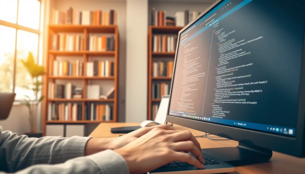 Programmieren mit Microsoft Visual Studio in einem modernen Büro mit hellen Lichtverhältnissen.