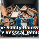 Same Day Rubbish Removal team efficiently loading waste into a truck in an urban setting.
