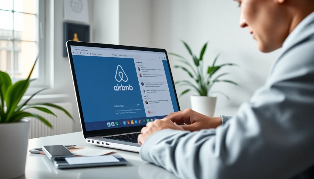 Automate Airbnb messages with a digital assistant managing communication in a modern workspace.
