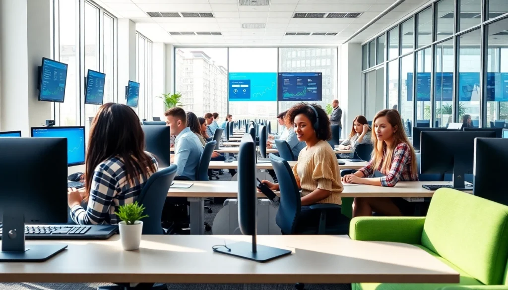 Agents collaborating in a professional environment showcasing effective Call Center Solutions.