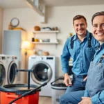 Promote dryer vent franchises near me with a vibrant scene of a technician cleaning a residential dryer vent.