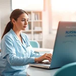 Nursing Continuing Education online course in a bright professional setting.