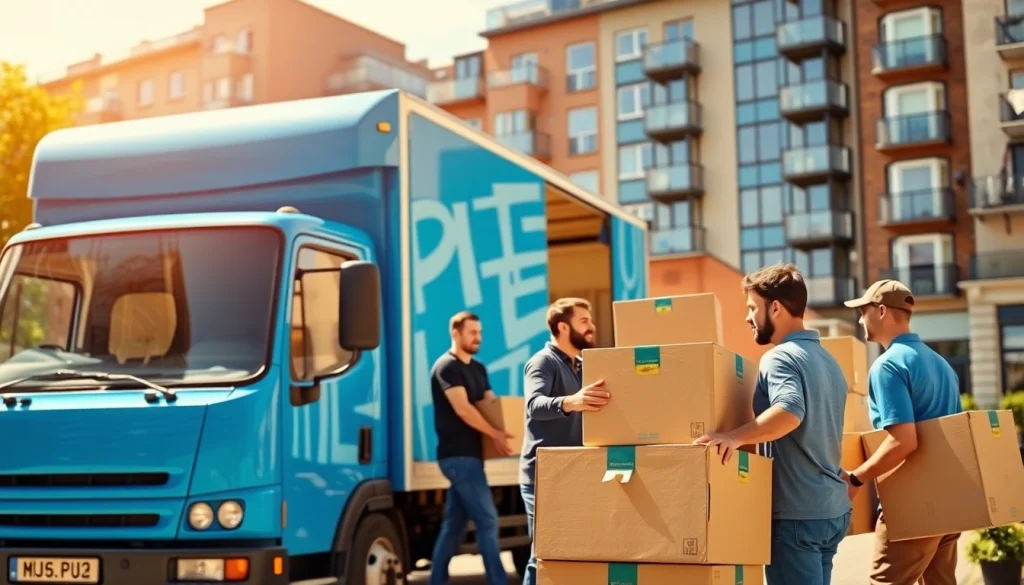 Professional movers from moving companies east London loading boxes onto a truck.