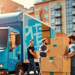 Professional movers from moving companies east London loading boxes onto a truck.