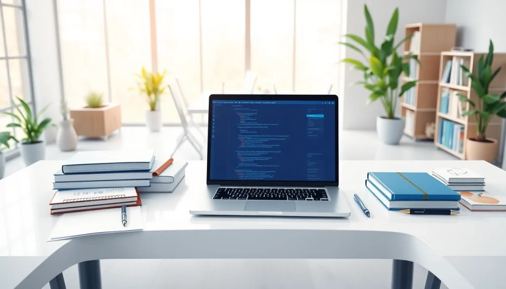Engaging web development workspace showcasing sleek technology and creative tools.