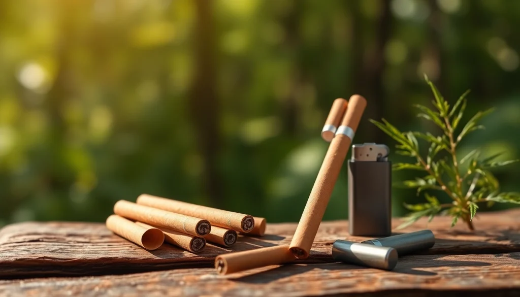Experience hemp cigarettes displayed attractively with natural elements and serene lighting.