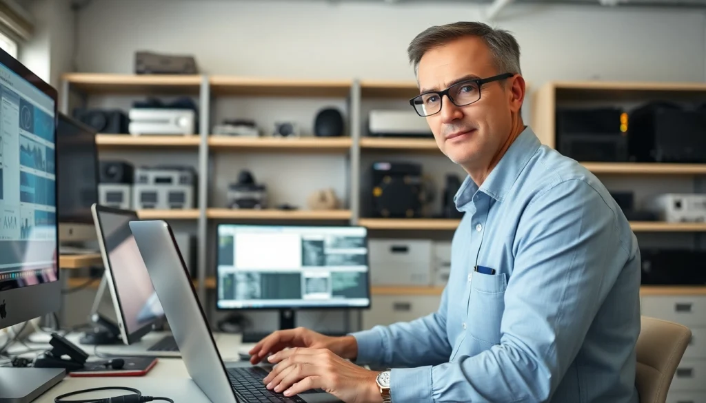 Providing expert computer services in a modern tech office with equipped tools and software.