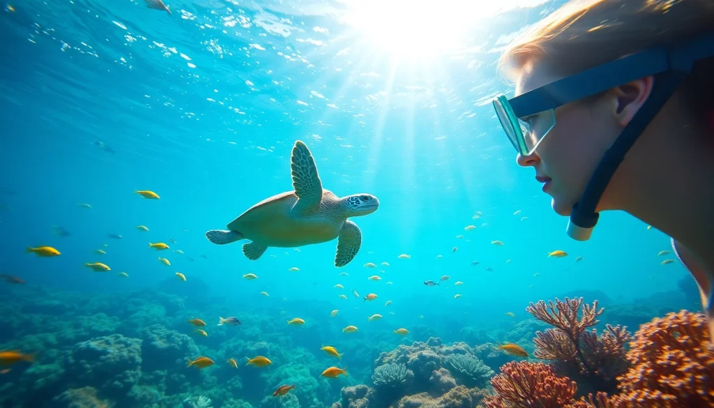 Experience snorkeling in Puerto Rico with vibrant coral reefs and playful sea turtles.