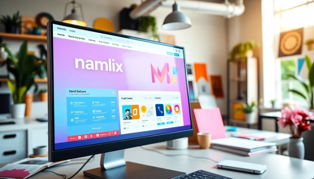 Generate unique brand names with the namlix name generator in a creative workspace setting.