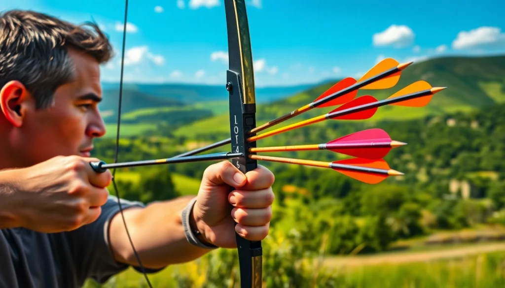 Calculate arrow speed easily with the Arrow Speed Calculator in a dynamic archery scene.