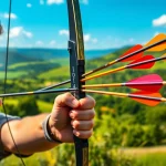 Calculate arrow speed easily with the Arrow Speed Calculator in a dynamic archery scene.