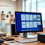 Access user manuals on https://manualsfact.com/ easily through a modern desktop setup featuring tech gadgets.